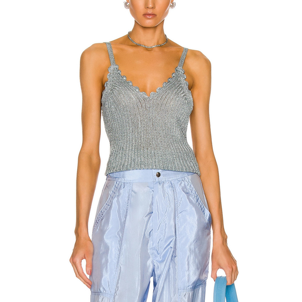 Ganni Blue Ribbed Knit Top
